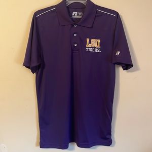 LSU TIGERS Team Logo Men NCAA Purple Short Sleeve Polo Shirt M Russell